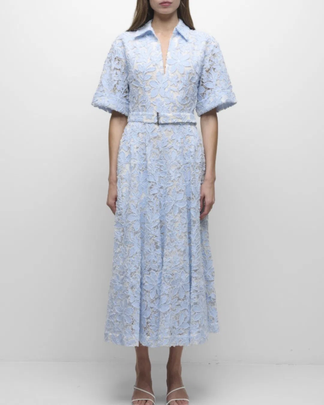 Jonathan Simkhai Deanna Short Sleeve Belted Midi Dress - Celeste Multi