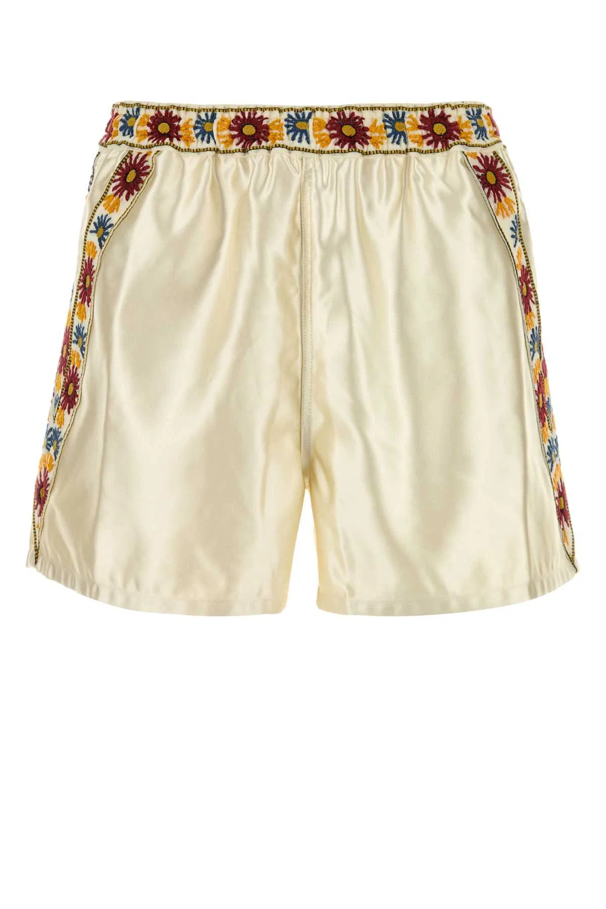 BODE Ivory Satin Candyfloss Bermuda Shorts - Cream Multi